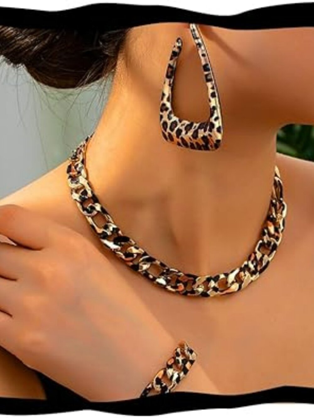 New Leopard Chunky Choker Necklace Set Thick Earring Punk Cuban Jewelry Set